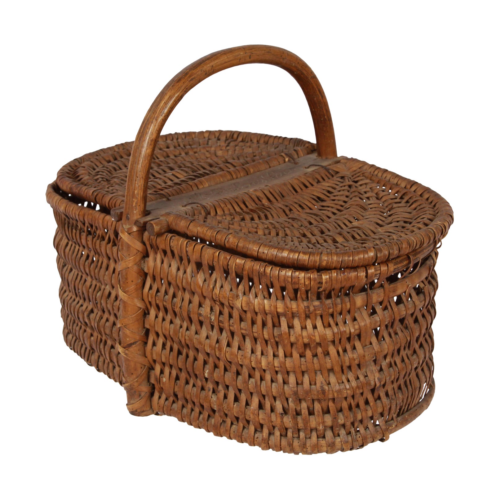 19th Century Antique French Picnic Basket With Carved Signature Chairish