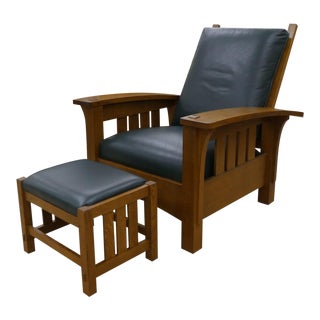 Stickley Oak Mission Morris Chair & Ottoman, 2 Pieces For Sale