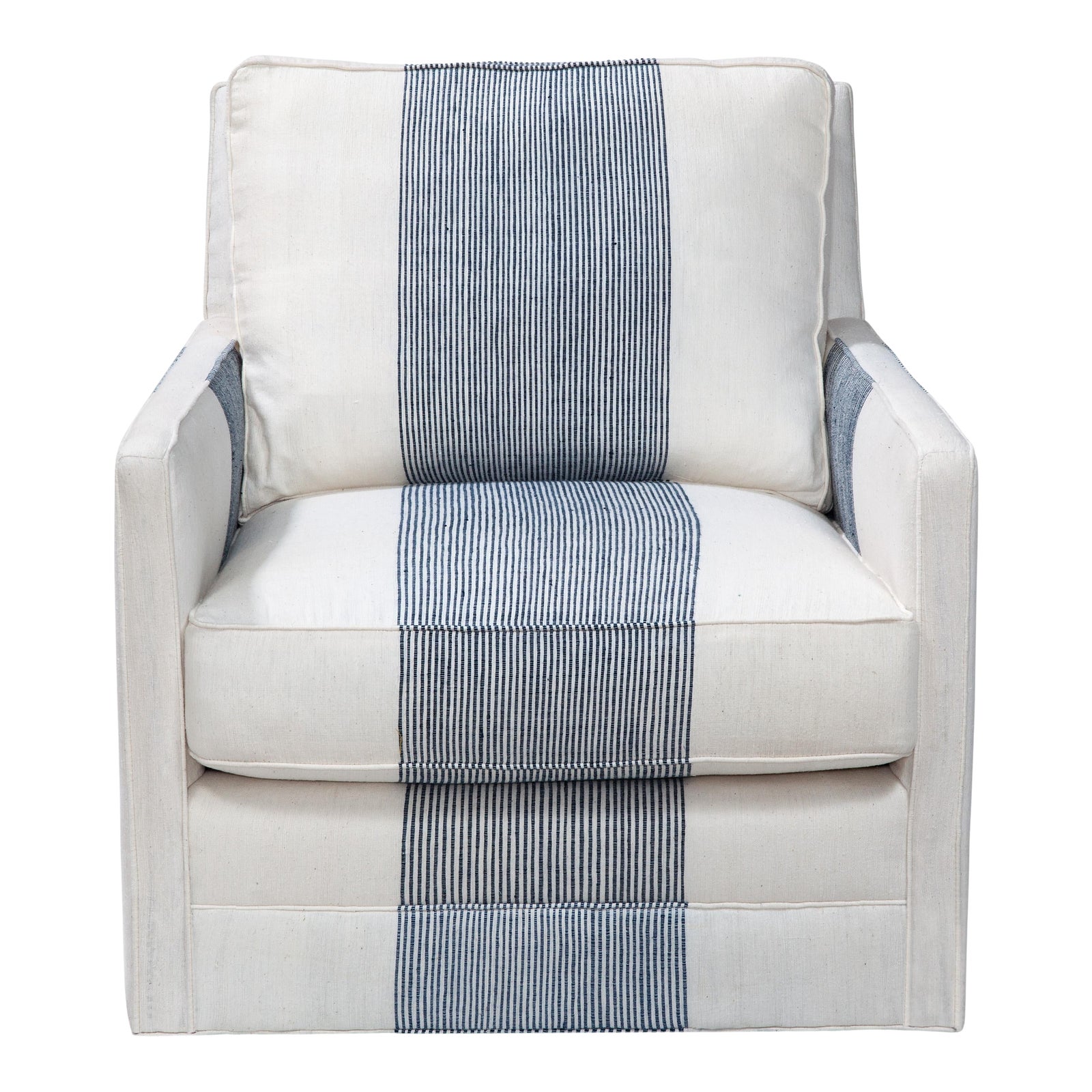 Zoe Swivel Chair in Navy Pinstripe Chairish