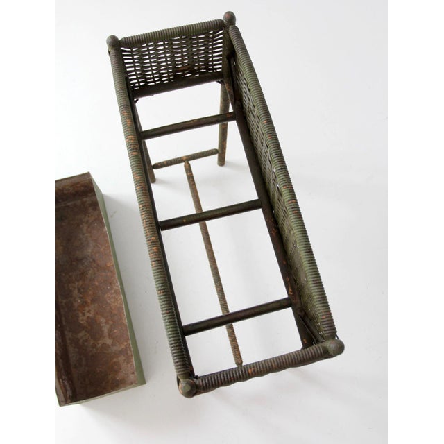 Antique Green Painted Wicker Jardinière Planter With Metal Liner For Sale - Image 13 of 17