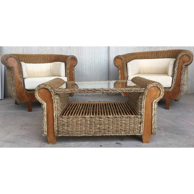Mid 20th Century Rattan and Wood Coffee Table For Sale - Image 13 of 18