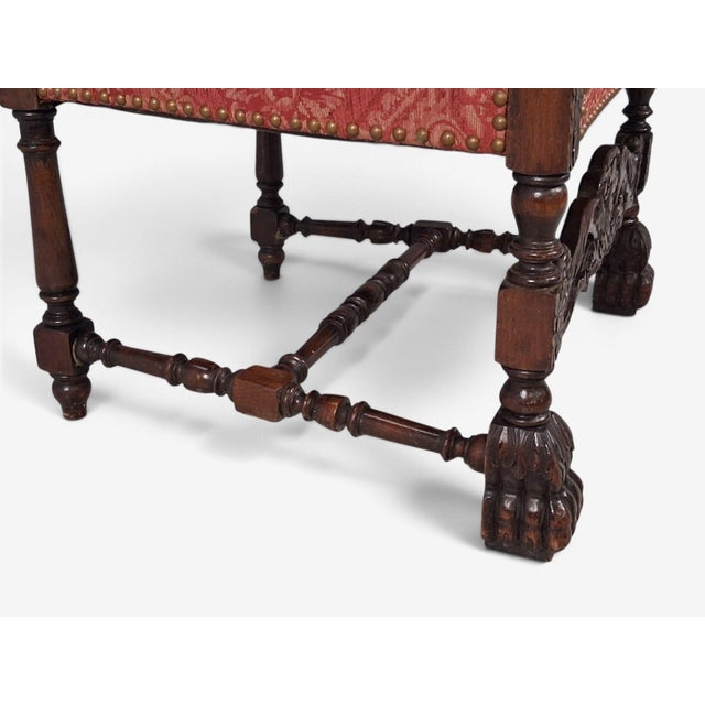 Baroque Style, Large Armchairs, Carved Wood, Red Damask, England, 1920s For Sale - Image 13 of 16
