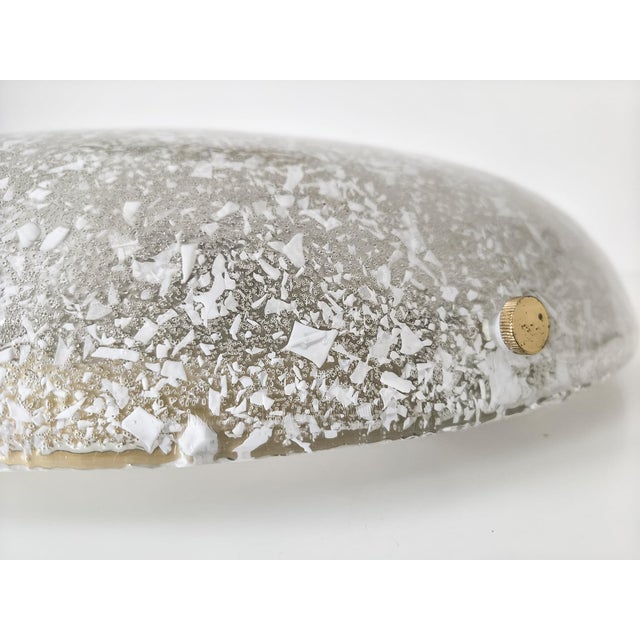 Large vintage ceiling light by Hillebrand Leuchten featuring a beautiful speckled glass shade with dinstinctive white...