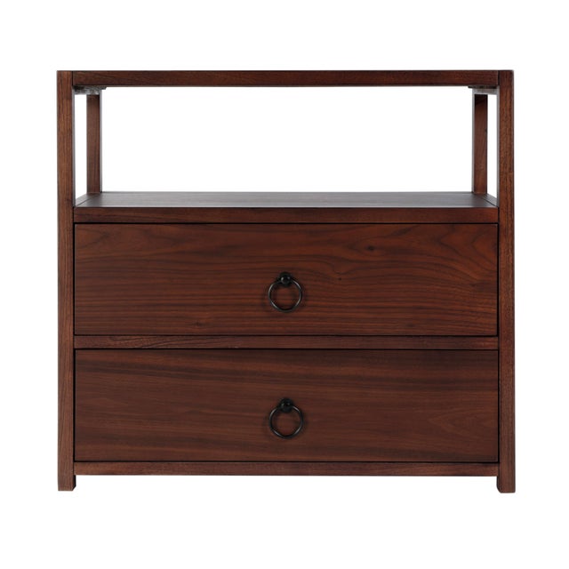 Lark 28 in. W Rectangular Wood 2 Drawer Wide Nightstand with Open Shelf, Walnut For Sale In Chicago - Image 6 of 11