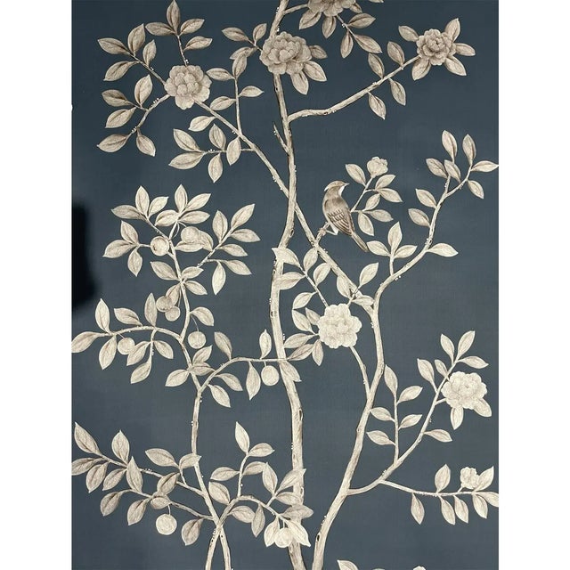 Hand-Painted Midnight Black Floral & Bird Wall Panels, Set of 6 For Sale - Image 4 of 4