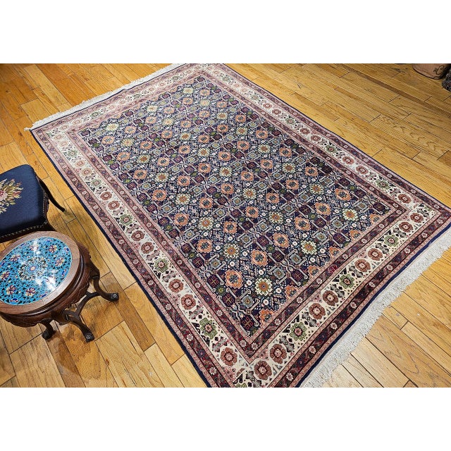 Vintage Persian Tabriz Afshan Rug, Hand-Knotted Wool, Allover Caucasian Shirvan Pattern, Navy & Ivory, 7x10 For Sale In Chicago - Image 6 of 18
