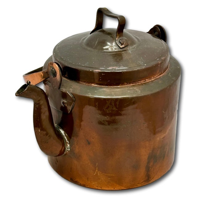 Antique Early American Thick & Heavy Gauge Hand Wrought Solid Copper Utilitarian Primitive Hot Water Kettle Early 19th Century For Sale - Image 4 of 18