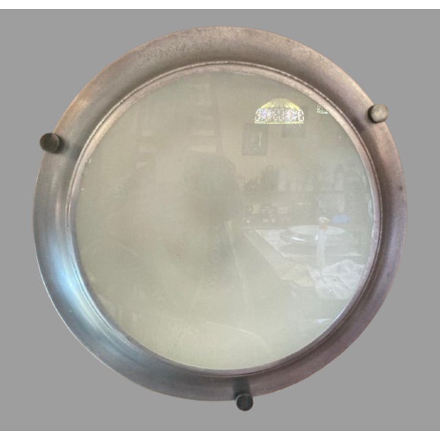 Mid-century round lamp made of aluminum, Spain, 1970s. Beautiful wall piece or as a recessed ceiling piece. Dimensions:...