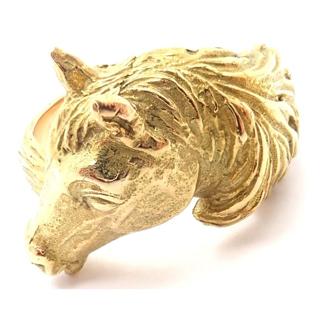 Contemporary Vintage Hermes 18K Yellow Gold Horse Band Ring, size 4.75 For Sale - Image 3 of 10