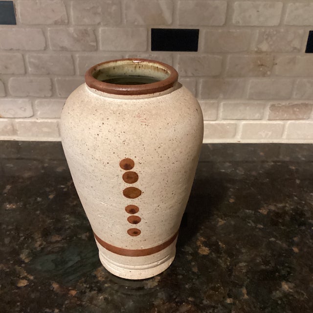 Mid century folk art pottery vase was made in Tonala Jalisco Mexico. Renowned for its distinctive hand painting ceramics...