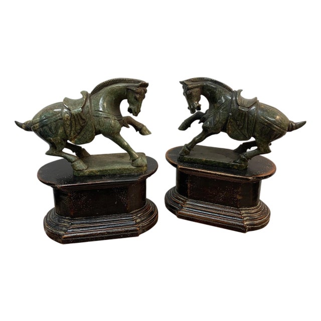 Pair of Chinese Export Hardstone Horses and Stands For Sale