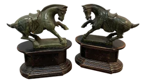 Pair of Chinese Export Hardstone Horses and Stands