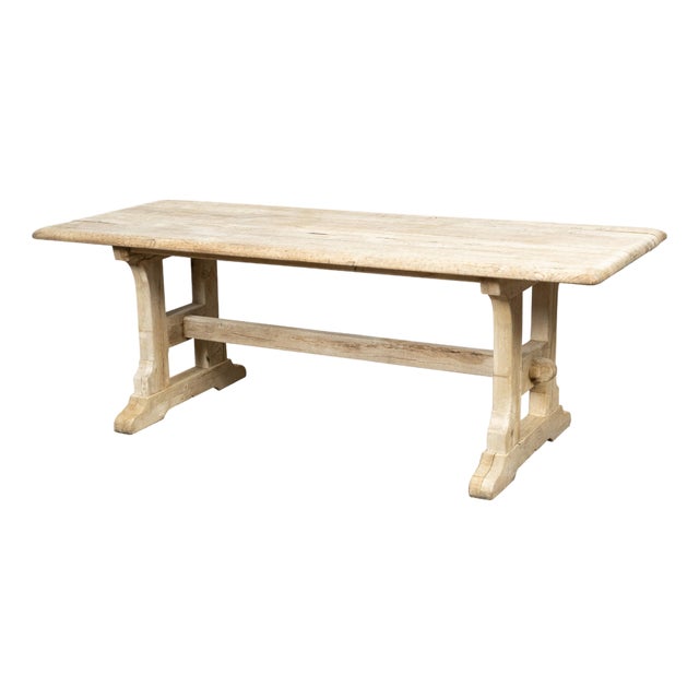 Rustic English 19th Century Natural Wood Farm Table with Trestle Base For Sale