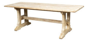 Rustic English 19th Century Natural Wood Farm Table with Trestle Base
