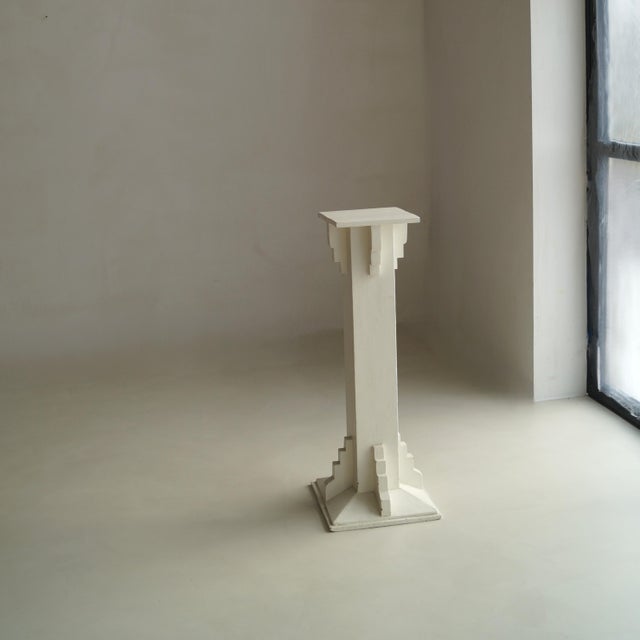 Tall Amsterdam School Pedestal in White Paint, 1920s For Sale - Image 15 of 16