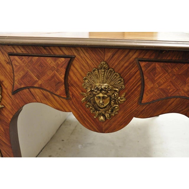 Vintage French Louis XV Style Figural Bronze Ormolu Leather Top Desk Bureau Plat For Sale - Image 4 of 12