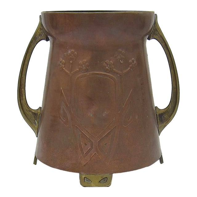 Art Nouveau Double Handle Wine Cooler or Champagne Chiller in Copper and Brass For Sale