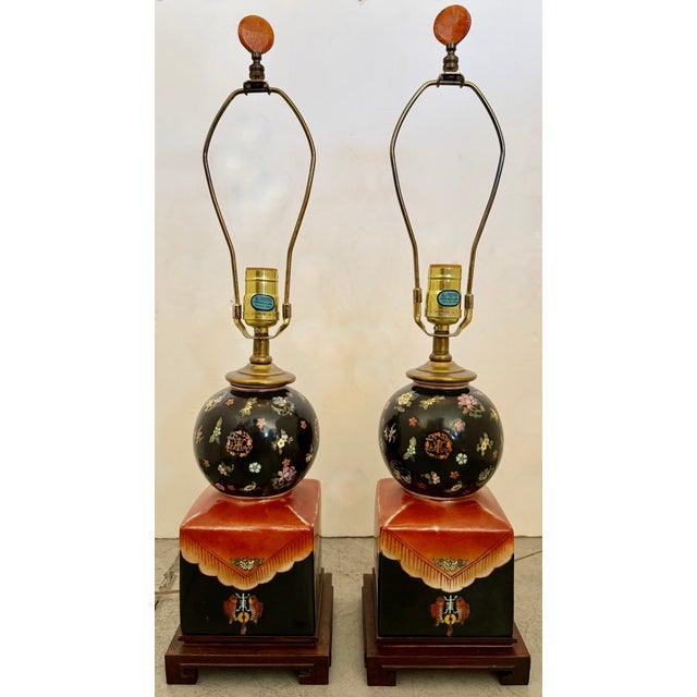 Pair of Chinoiserie table lamps, made in Hong Kong by Maitland Smith. in the late 70's. Maitland-Smith is a company well-...