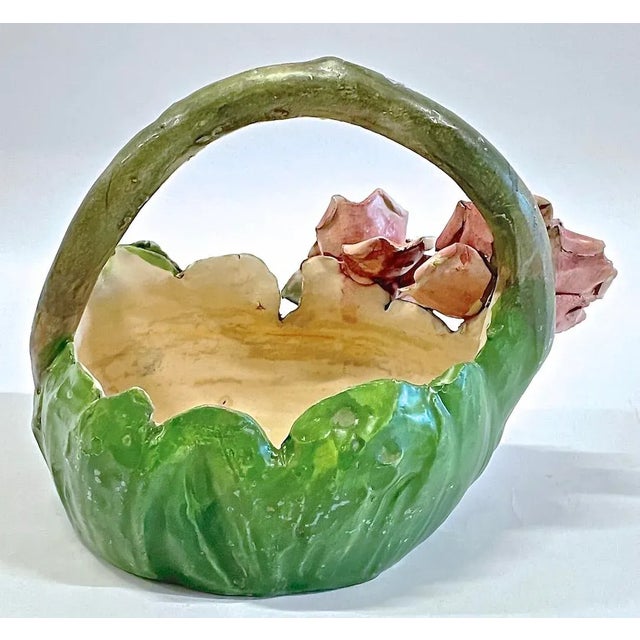 Realism Antique French Majolica Floral Basket Vase For Sale - Image 3 of 5