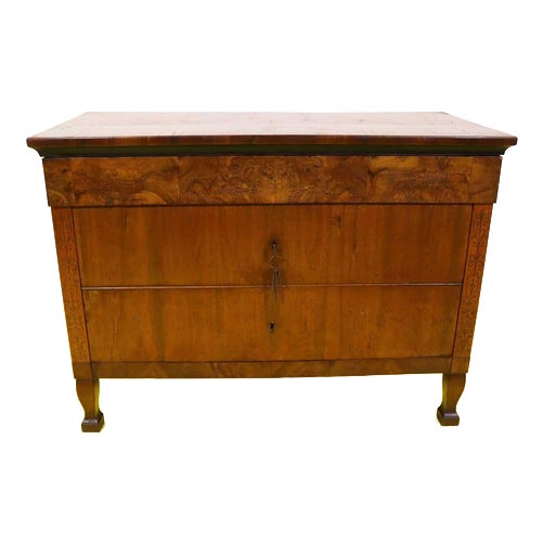 Antique Walnut Chest of 3 Drawers with Inlaid Filigree For Sale