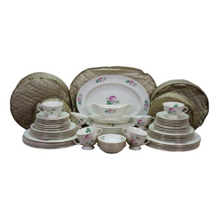 1930s Pickard Ravenswood Maria 237 Rose Swag Dinnerware China Set - 58 pcs For Sale
