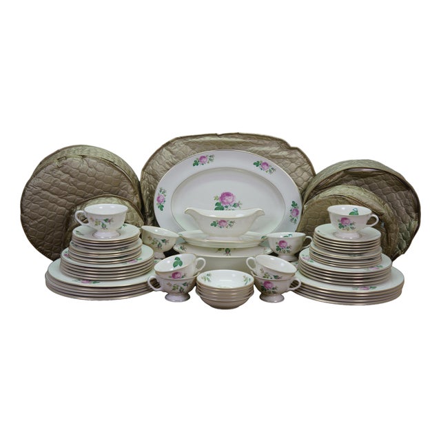 1930s Pickard Ravenswood Maria 237 Rose Swag Dinnerware China Set - 58 pcs For Sale