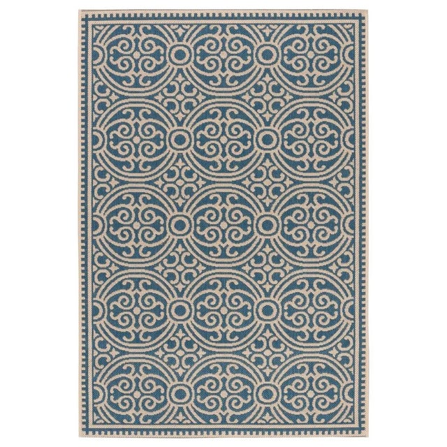 Pool House Indoor Outdoor Rug Cream & Blue 4'x6' For Sale - Image 4 of 4