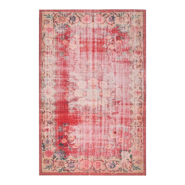 1970s Vintage Turkish Handmade Wool Cotton Red Area Rug For Sale