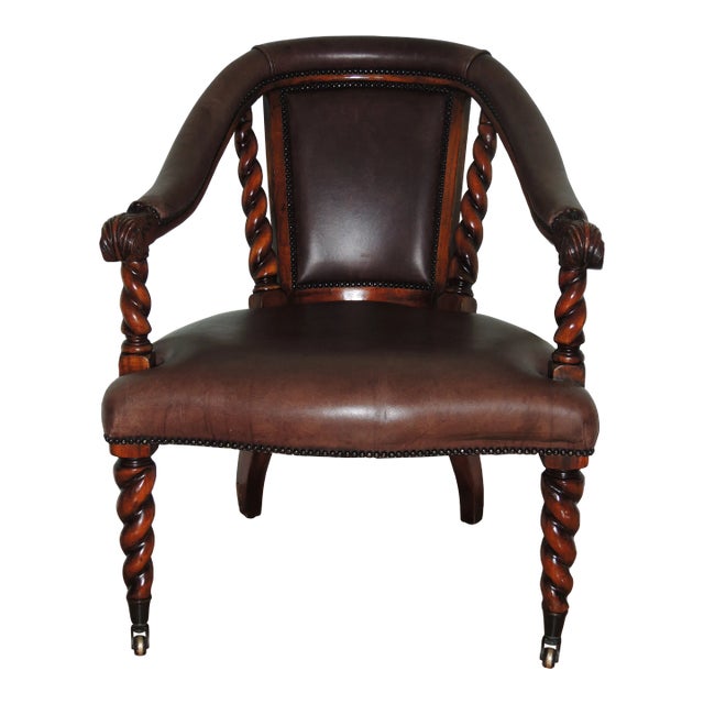 Theodore Alexander Carved Desk Chair on Castors For Sale