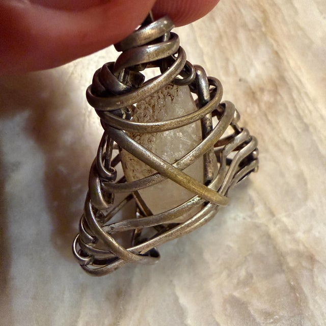 Wire-Wrapped Pendant Featuring a Raw Gemstone Quartz Silver-Plated For Sale - Image 14 of 15