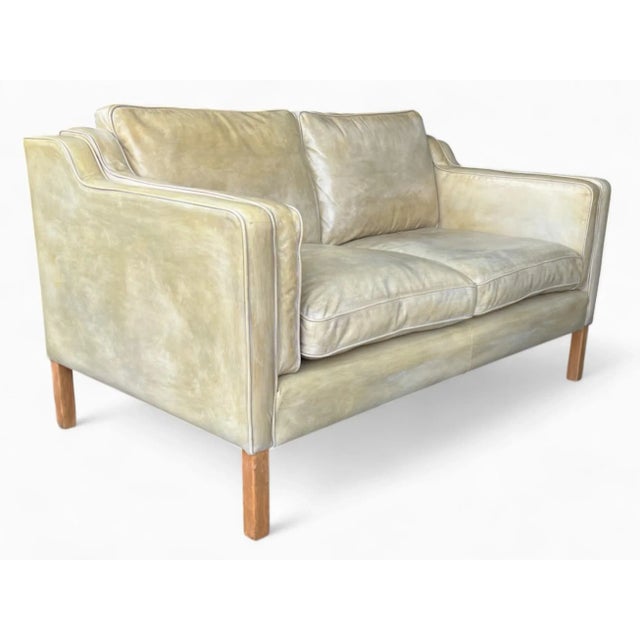Tan Danish Modern Patinated Tan Leather Loveseat in the Style of Børge Moge For Sale - Image 8 of 18