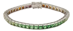 Platinum Rainbow 13.31ct Multicolor Gemstone Square Link Tennis Bracelet
