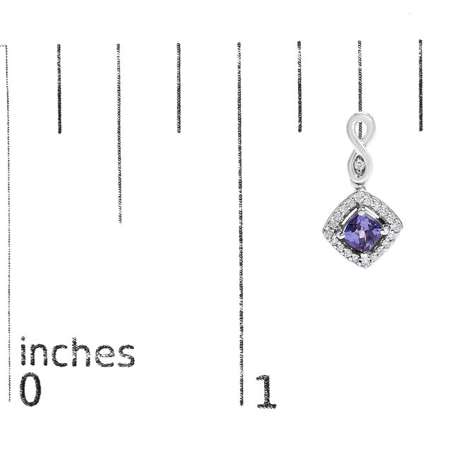 Early 21st Century 10K White Gold Blue Purple Tanzanite and Diamond Halo Cushion Shaped Drop Earrings (I-J Color, I1-I2 Clarity) For Sale - Image 5 of 5