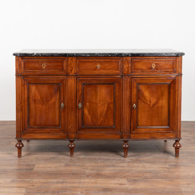 French Provincial 20th Century French Marble Top Mahogany Sideboard Buffet For Sale - Image 3 of 13