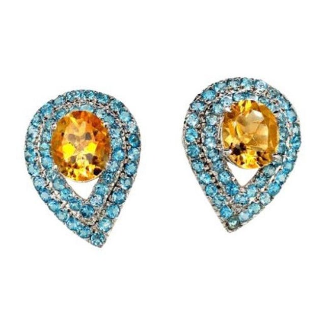 Not Yet Made - Made To Order Pear Shape Citrine and Blue Topaz Stud Earrings in 925 Silver, 2 Pieces For Sale - Image 5 of 5