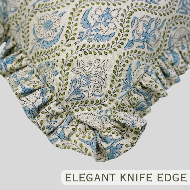 Handmade Frill Pillow Cover Elegant Ruffled Pure Linen Decorative Cushion for Sofa & Bed- 14x20 Inch For Sale - Image 6 of 6