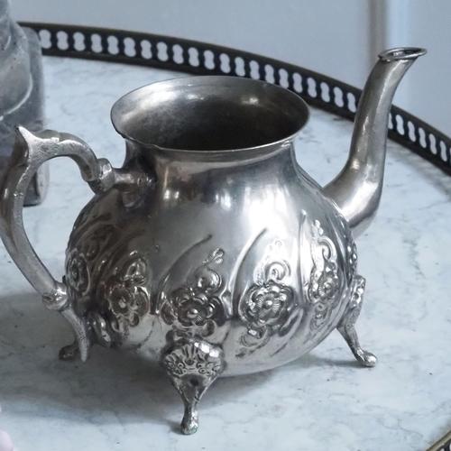 Silver Metal Teapot with Floral Embossing For Sale - Image 8 of 8