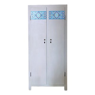 Vintage Wardrobe with Handcrafted Glass Mosaic, 1960s For Sale