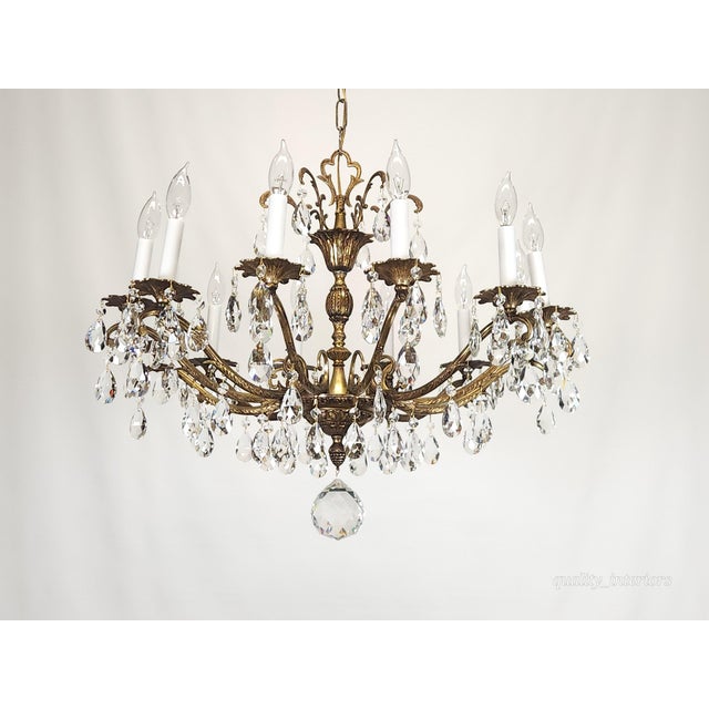 Antique 12 Light Captivating Curvaceous Brass Cut Lead Crystal Chandelier For Sale In South Bend - Image 6 of 10