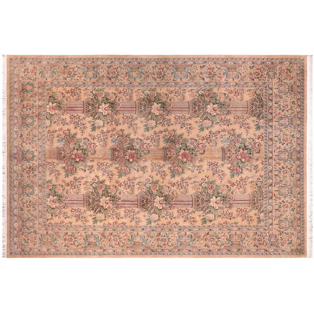 Tan Floral 1990's Pak-Persian Tan/Tan Wool Rug - 8'11'' X 11'11'' For Sale - Image 8 of 9