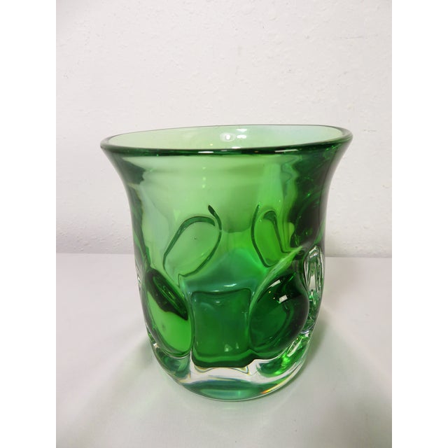 Mid Century Kosta Boda Signed Goran Warff Art Glass Green Pinched Bubble Vase For Sale - Image 13 of 18