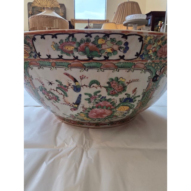 Large Antique Rose Medallion Punch Bowl For Sale - Image 13 of 16