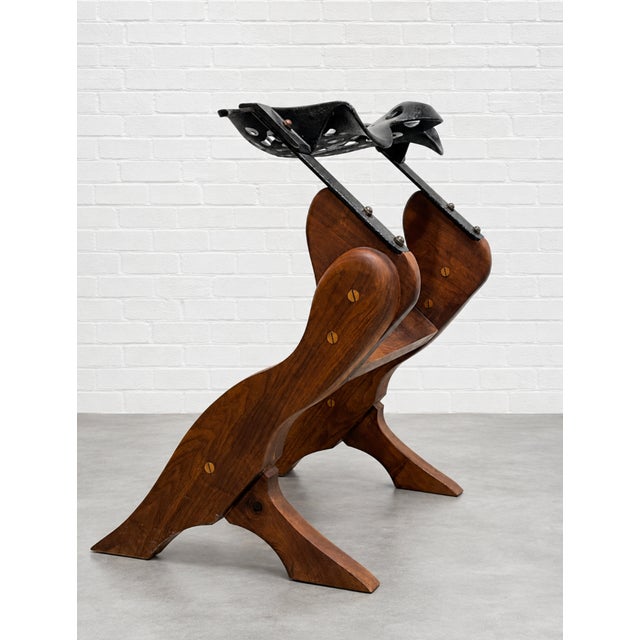 Studio Made Handcrafted Solid Walnut + Cast Iron Tractor Seat Stool / Chair For Sale - Image 4 of 10