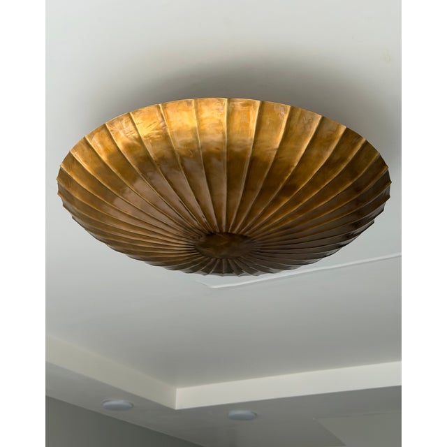 Handmade Brass Flush Mount Ceiling Light, Raw Brass Scalloped Fixture for Bedroom, Hallway & Living Room For Sale - Image 6 of 14