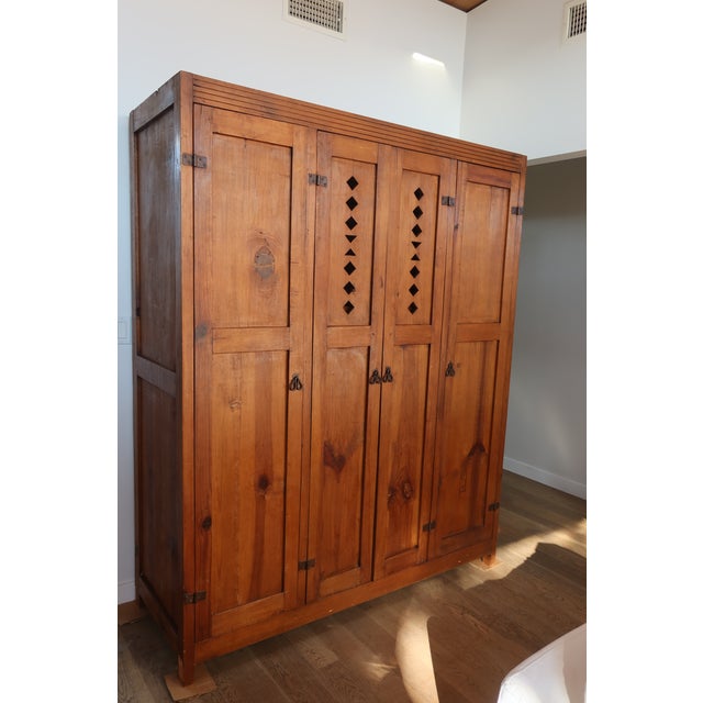 Auburn Antique European Pine Vestiaire Wardrobe With Diamond Cutouts, C. 1920s For Sale - Image 8 of 8