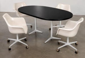 Mid-Century Modern Table & Chairs. Black and White. Vintage McM.