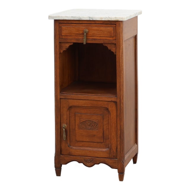 Art Deco Nightstand in Oak with Carrara Marble Top, France, 1920s For Sale