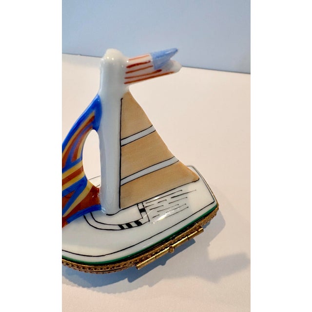 Mid 18th Century Limoges Sailboat Trinket Box Hand Painted in Limoges, France For Sale - Image 12 of 12