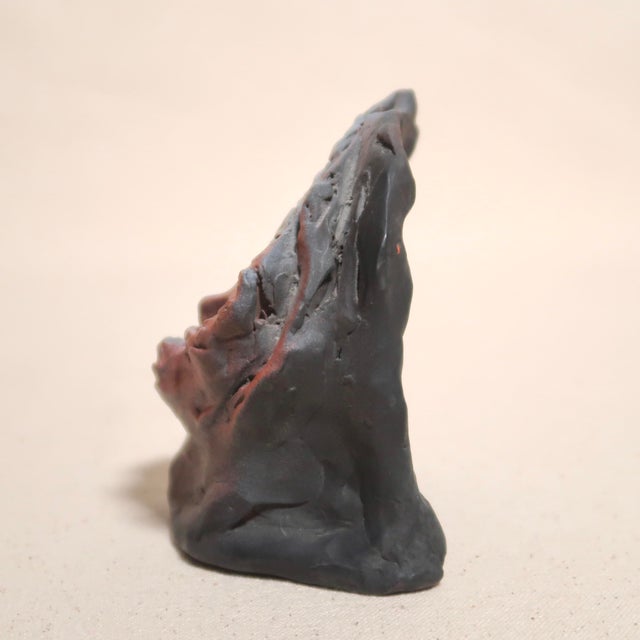 Handmade Figurative Ceramic Surreal Veiled Detailed Face Bust Sculpture in Charcoal and & Mauve Glaze For Sale - Image 16 of 17