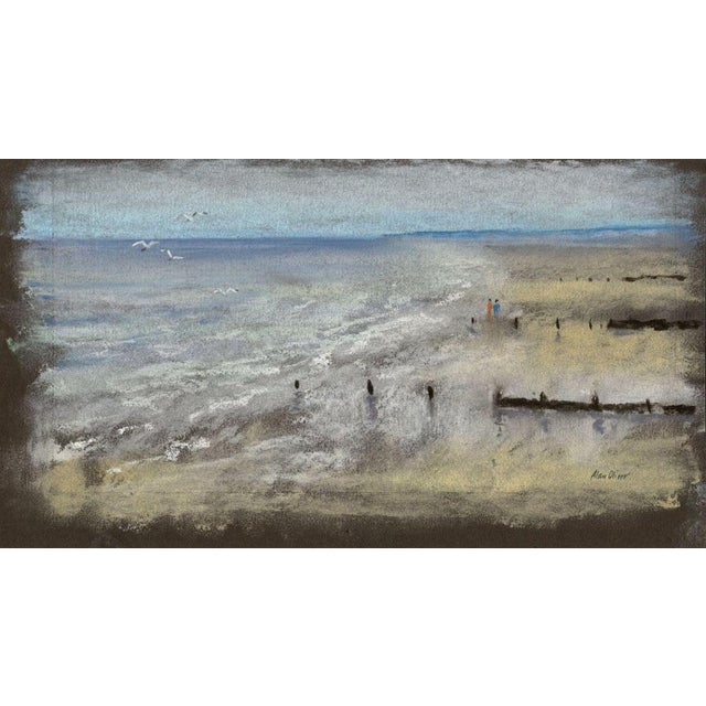 An original c.1985 pastel drawing, Alan Oliver, Beach Scene.A fantastically atmospheric beach scene in pastel by artist...
